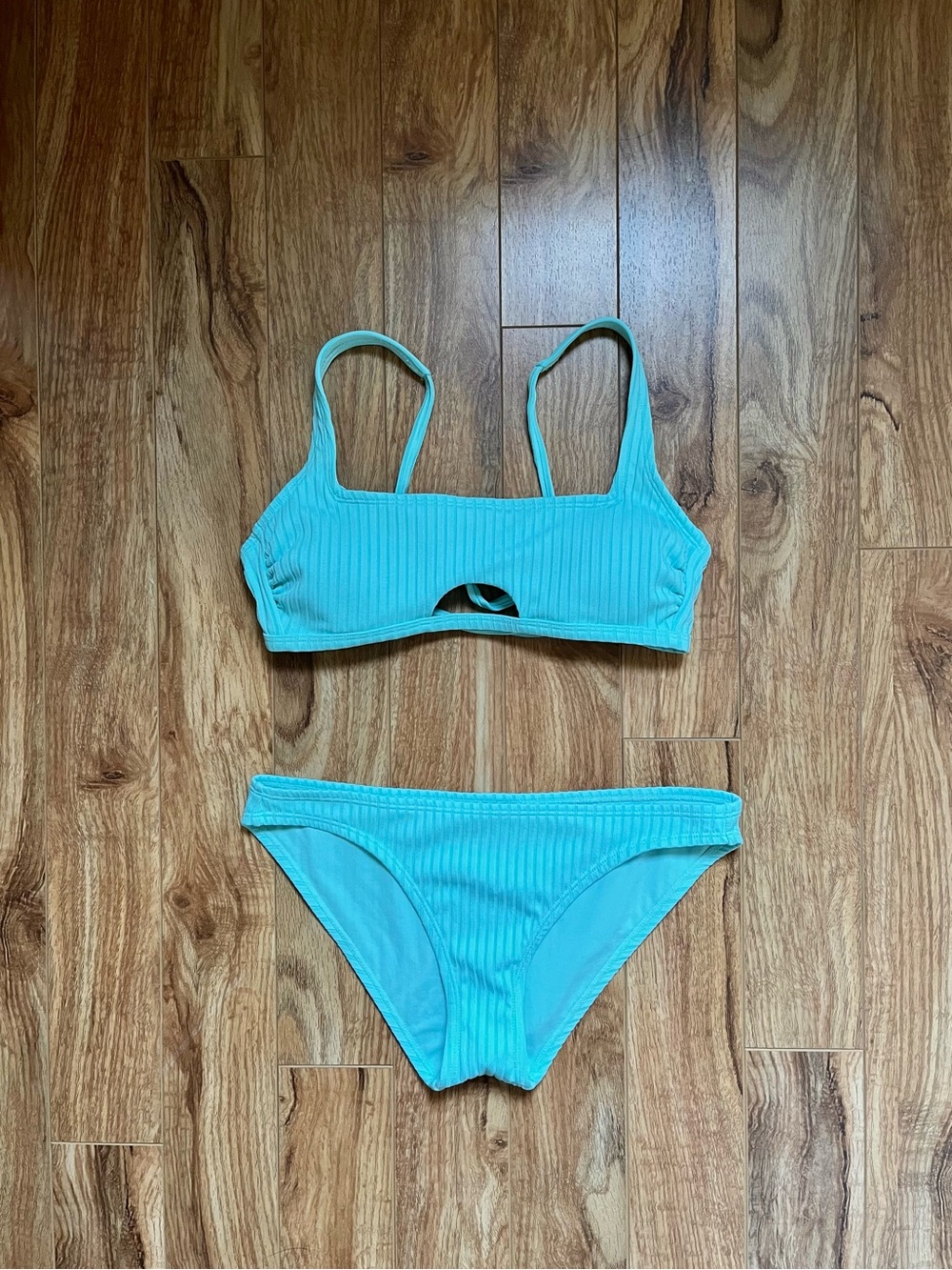 Turquoise Ribbed Cutout Bikini Set